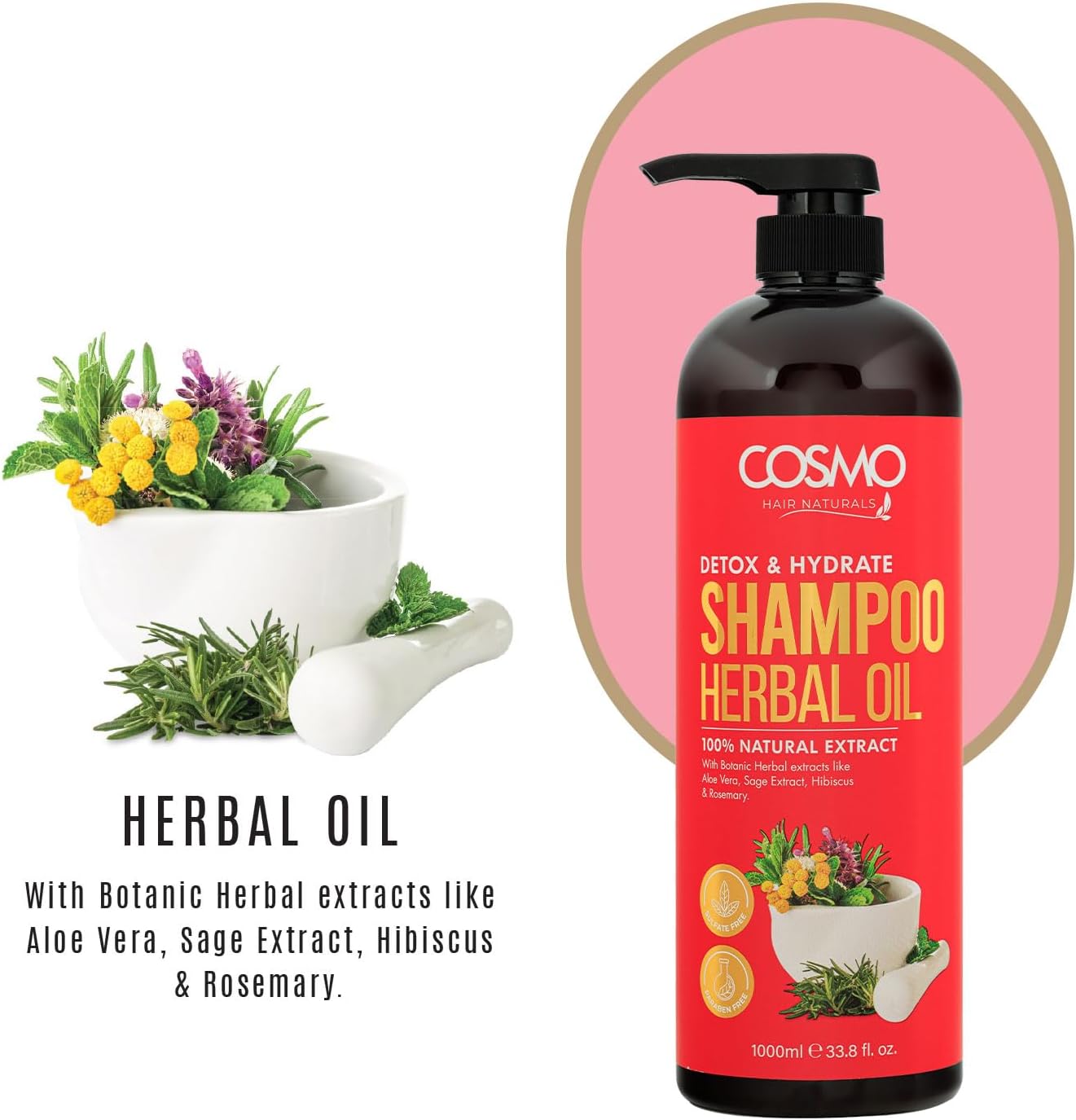 DETOX & HYDRATE HERBAL OIL SHAMPOO 100% NATURAL EXTRACT – 1000ML  (COSMO SERIES)