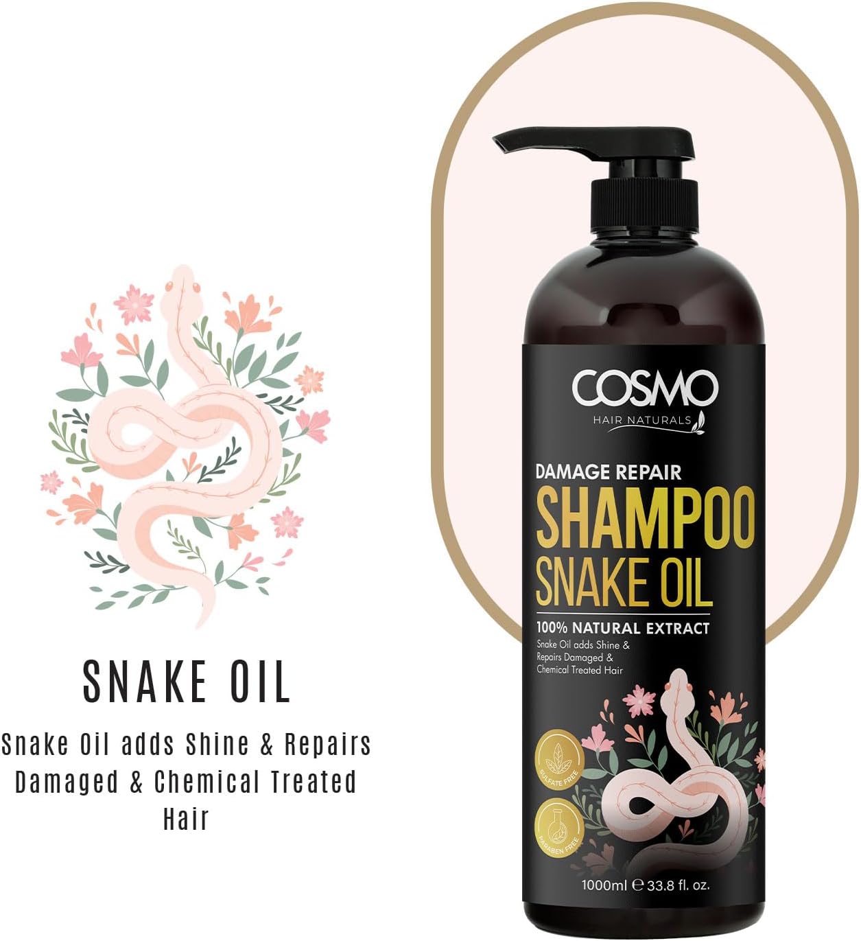 Damage Repair Snake Oil Shampoo 100% Natural Extract – 1000ml by Cosmo