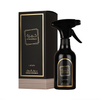 A professional product photograph of the Lattafa Khamrah 450ml room spray bottle displayed next to its elegant packaging, highlighting the premium, sophisticated aesthetic of this luxury home fragrance.